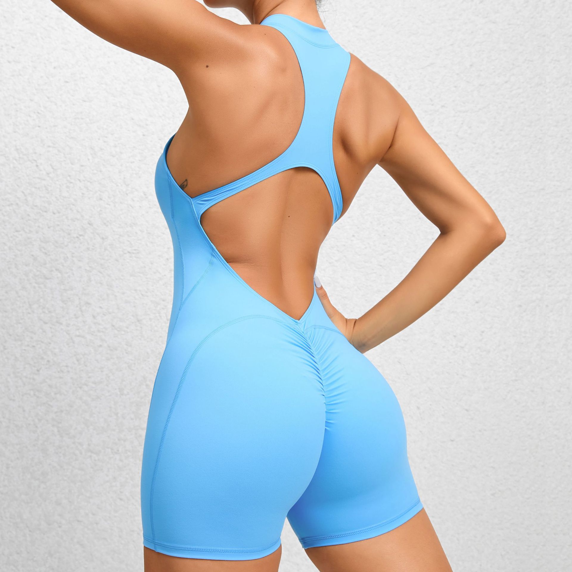56. Tight-fitting yoga pants with zipper and peach-shaped hip one-piece quick-drying crumpled fitness jumpsuit