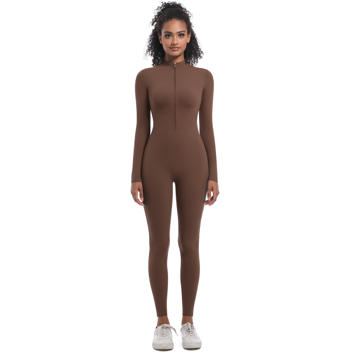 61. Half-zip, tight-fitting, solid color, high-elasticity long yoga, fitness, running, sports bodysuit