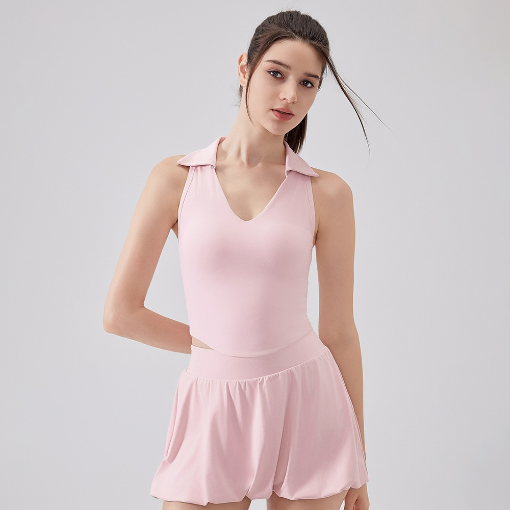 54. Yoga backless sports bra with a deep V neck for breathable comfort; perfect for outdoor exercise and running.