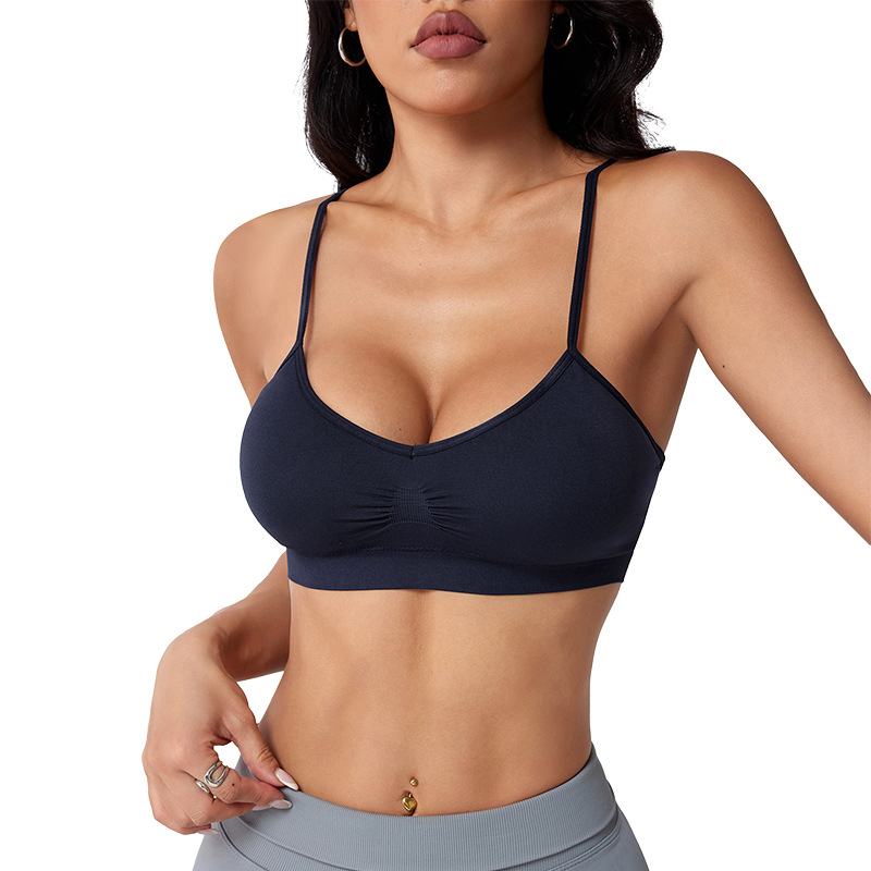 69. Women's sports bra with thin straps, removable breast pads, push-up bra, fitness vest, sexy yoga top