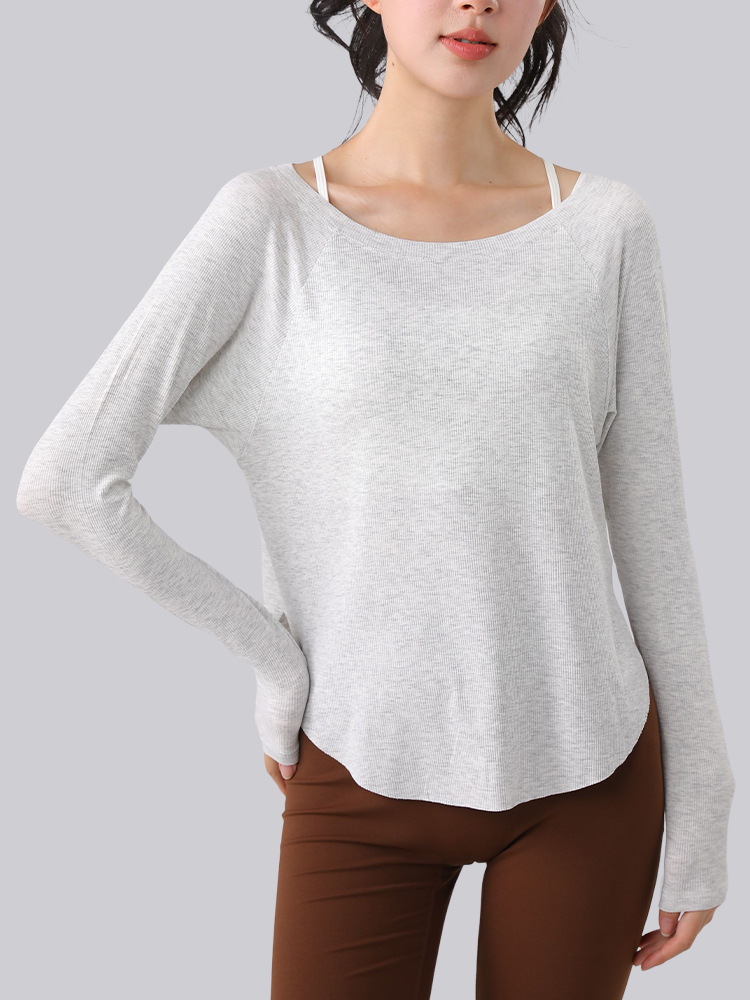 65. Sexy off-shoulder long-sleeved sports T-shirt for running, training, stretchy, breathable yoga wear
