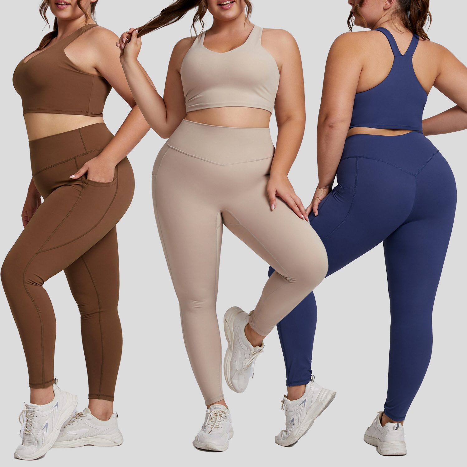 78. High-end, form-fitting two-piece workout set with pockets