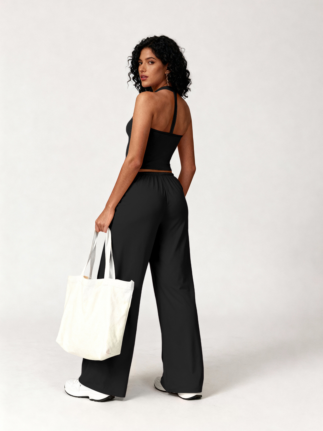 106. Flared Pants Yoga Set, Quick-Drying, Backless Camisole Sports Suit, Casual Running and Fitness Wear