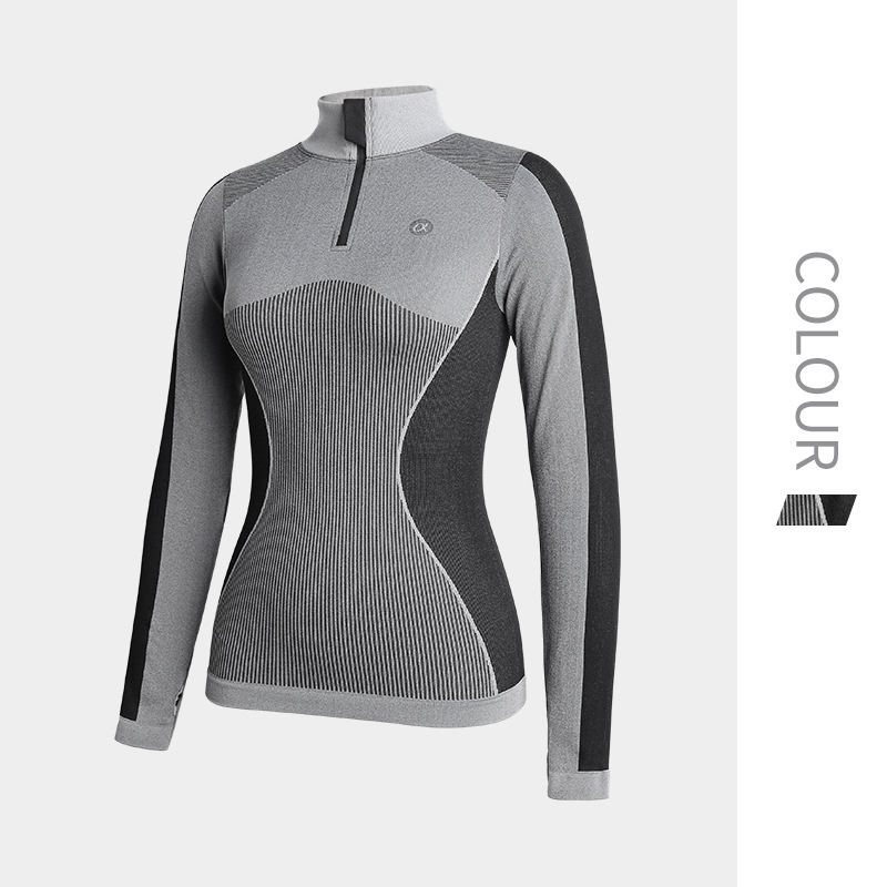176. Long-sleeved, zippered, stylish, fitted, waist-cinching running/fitness top