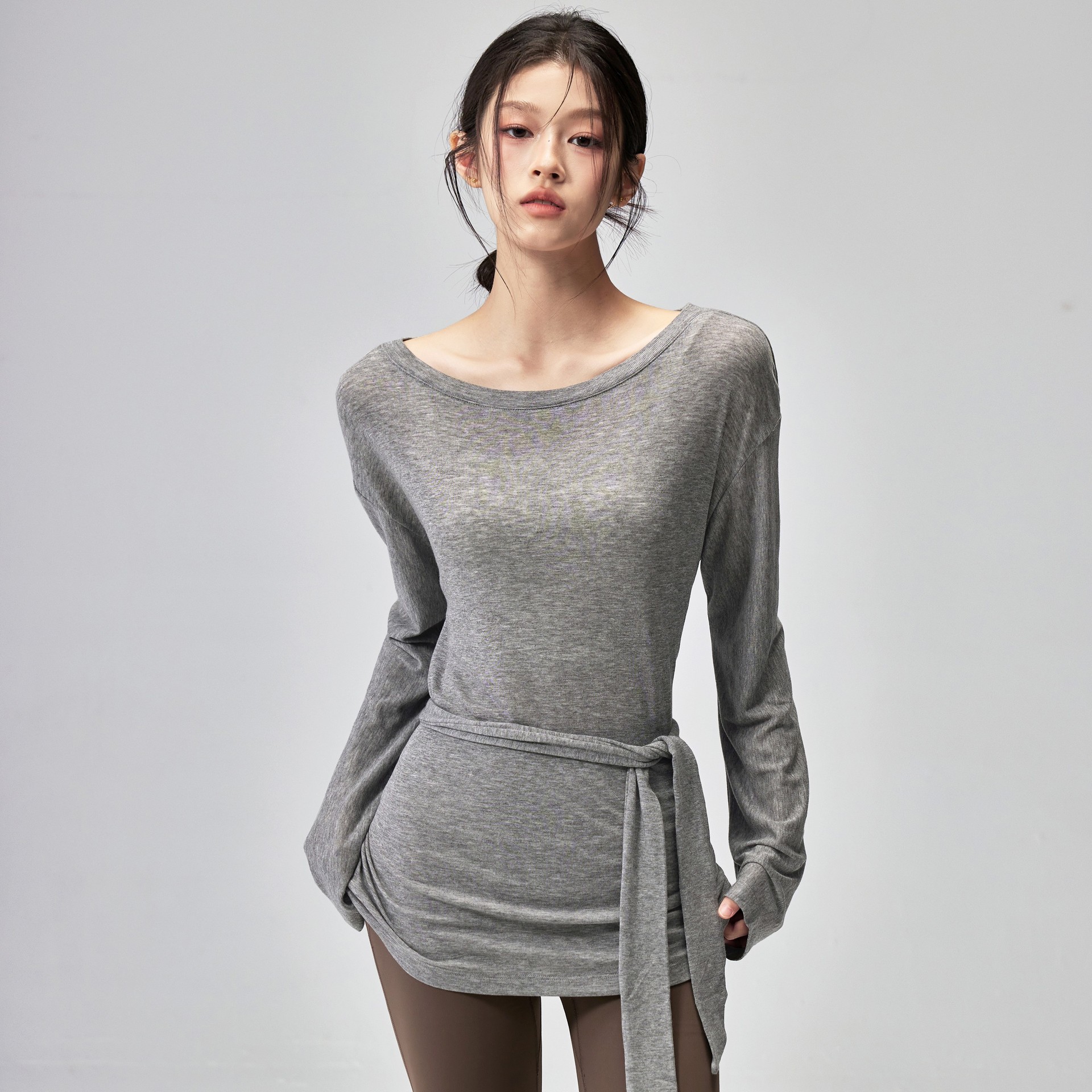 200. Loose-fitting Pilates training crew neck sports running and fitness wear