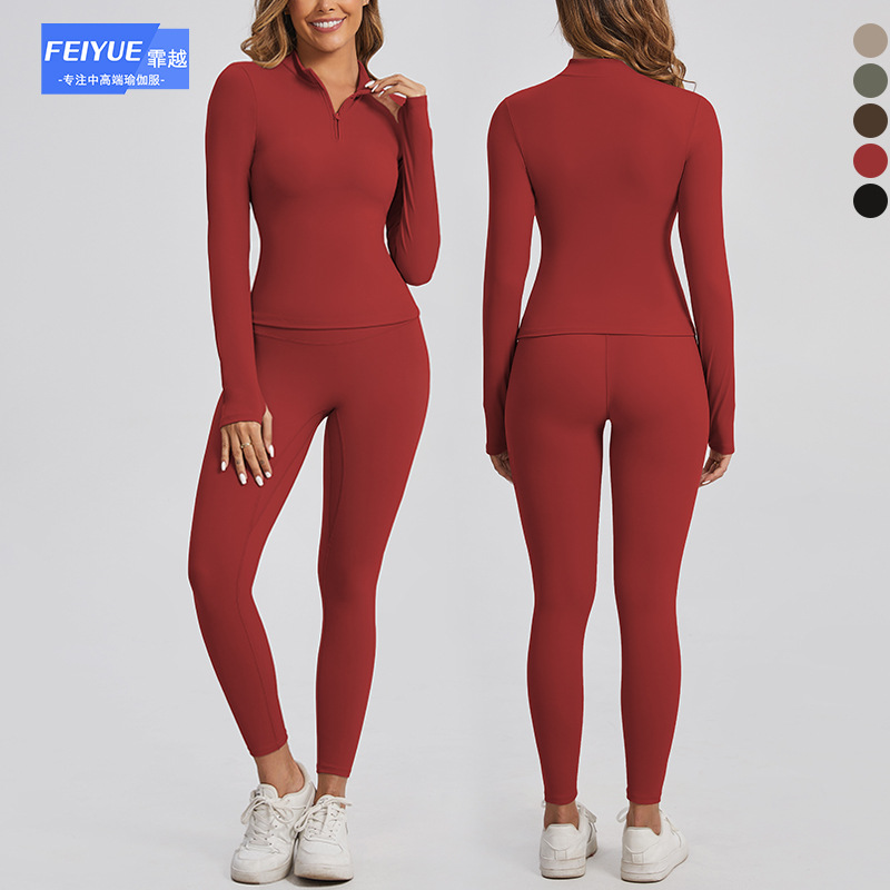 205. Long-sleeved, zippered, slim-fit outdoor running and fitness sportswear set