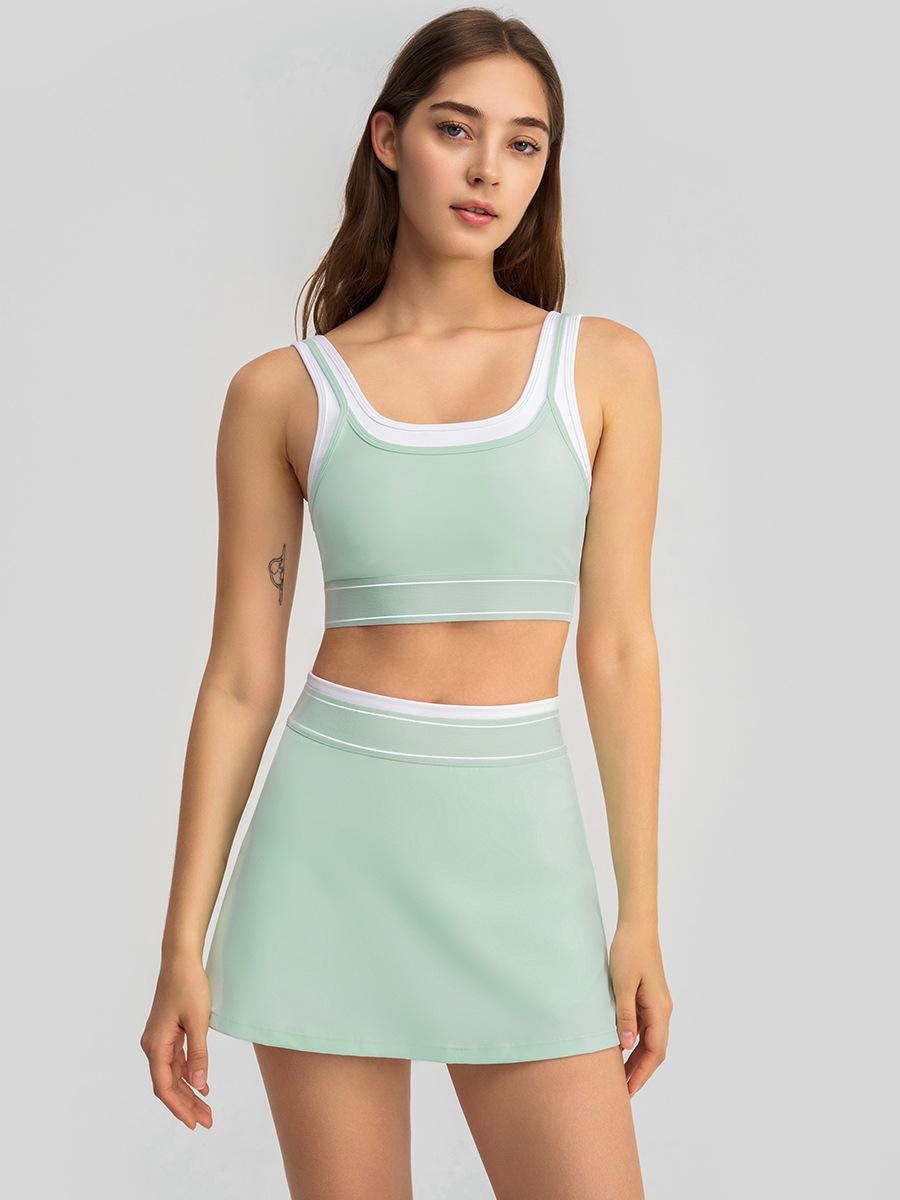 391. Faux Two-Piece Color-Block Sports Bra with White Stripe Straps (Running & Workout)